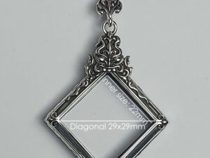 SQRESilver925 Square amulet casing inner screen size 22x22mm, Diagonal inner size: 29x29mm
