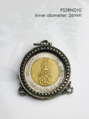 PS3RND10Whitebrass round amulet casing inner diameter 26mm