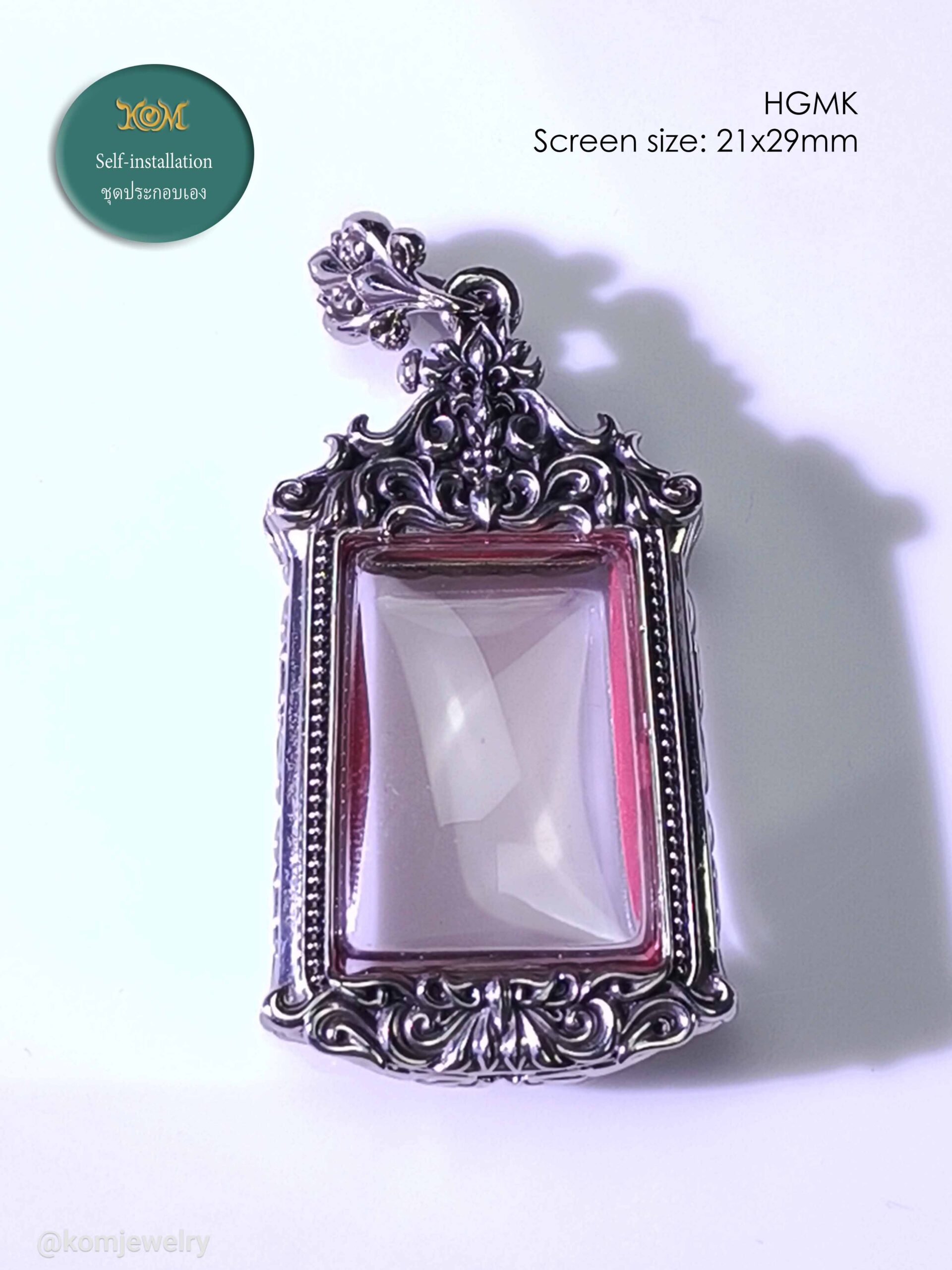 HGMKWhitebrass Phra Hang Mak amulet casing screen size 21x29mm