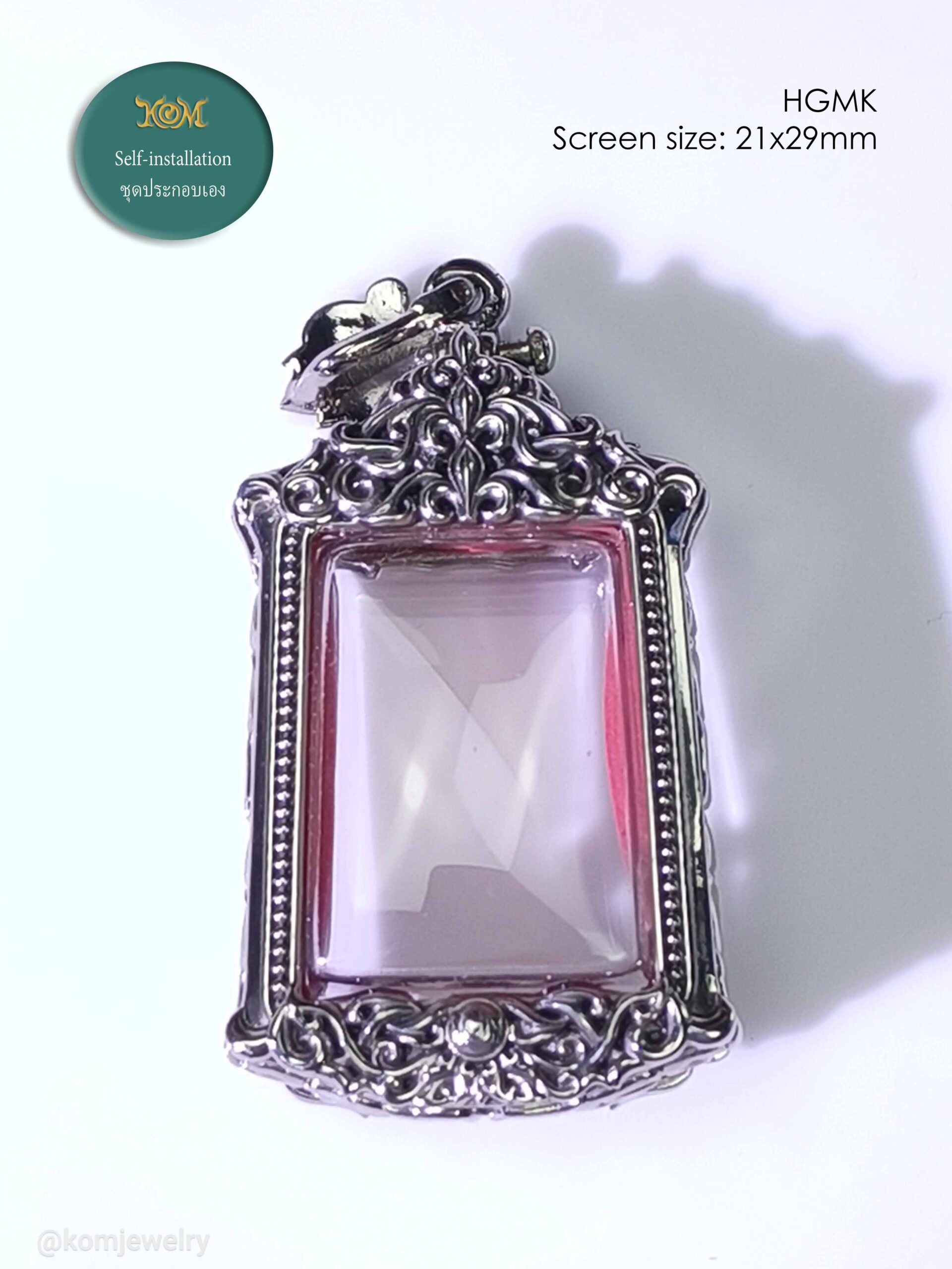 HGMKWhitebrass Phra Hang Mak amulet casing screen size 21x29mm - Image 8