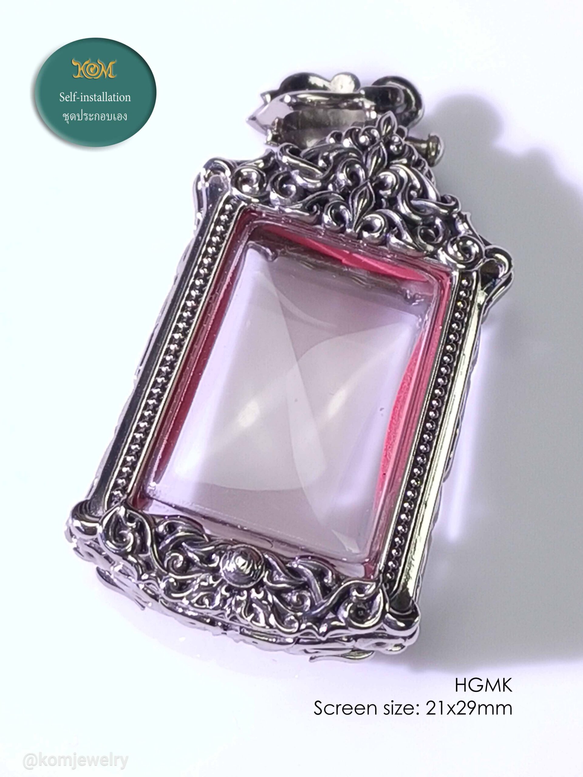 HGMKWhitebrass Phra Hang Mak amulet casing screen size 21x29mm - Image 7