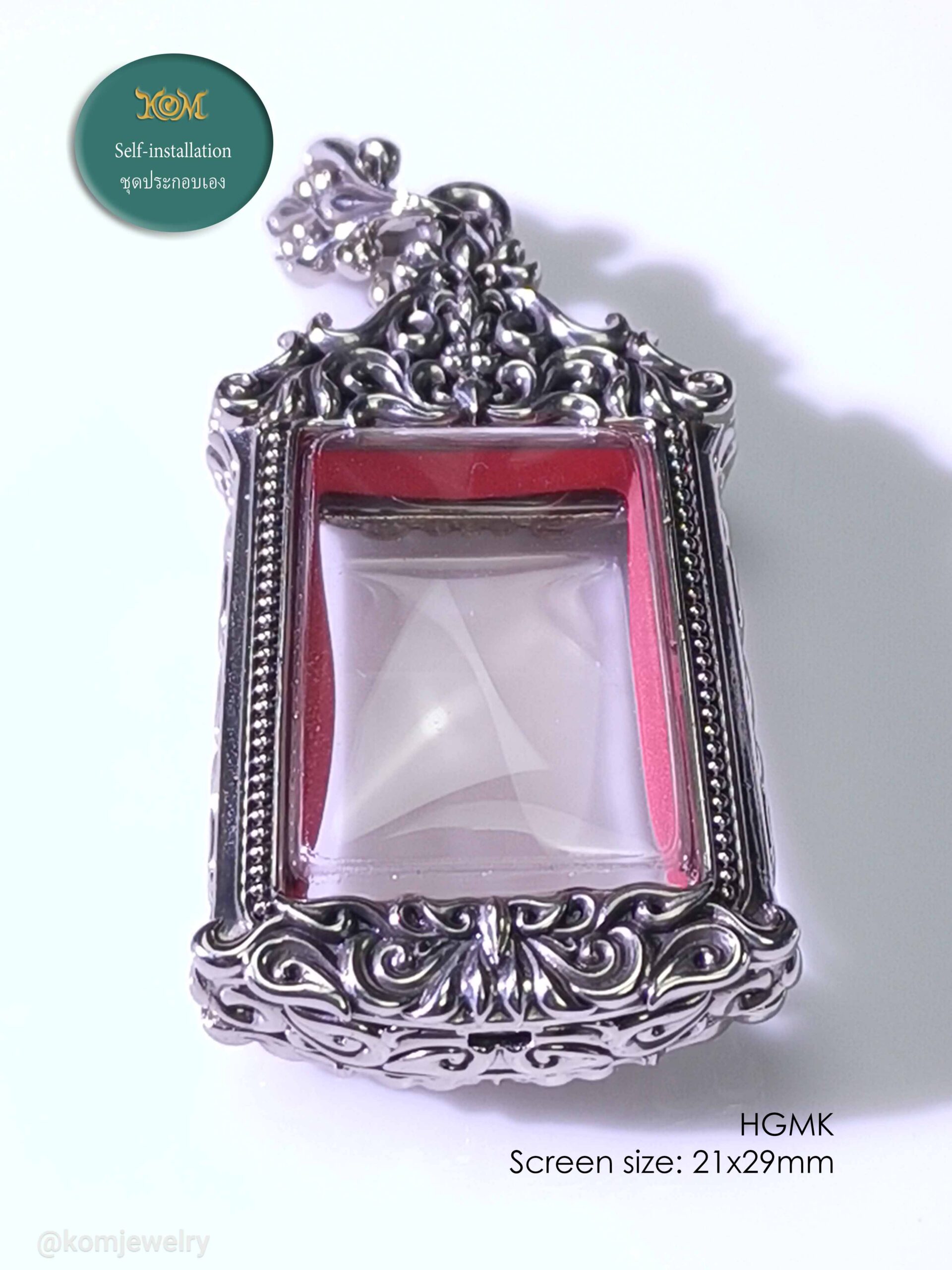 HGMKWhitebrass Phra Hang Mak amulet casing screen size 21x29mm - Image 5