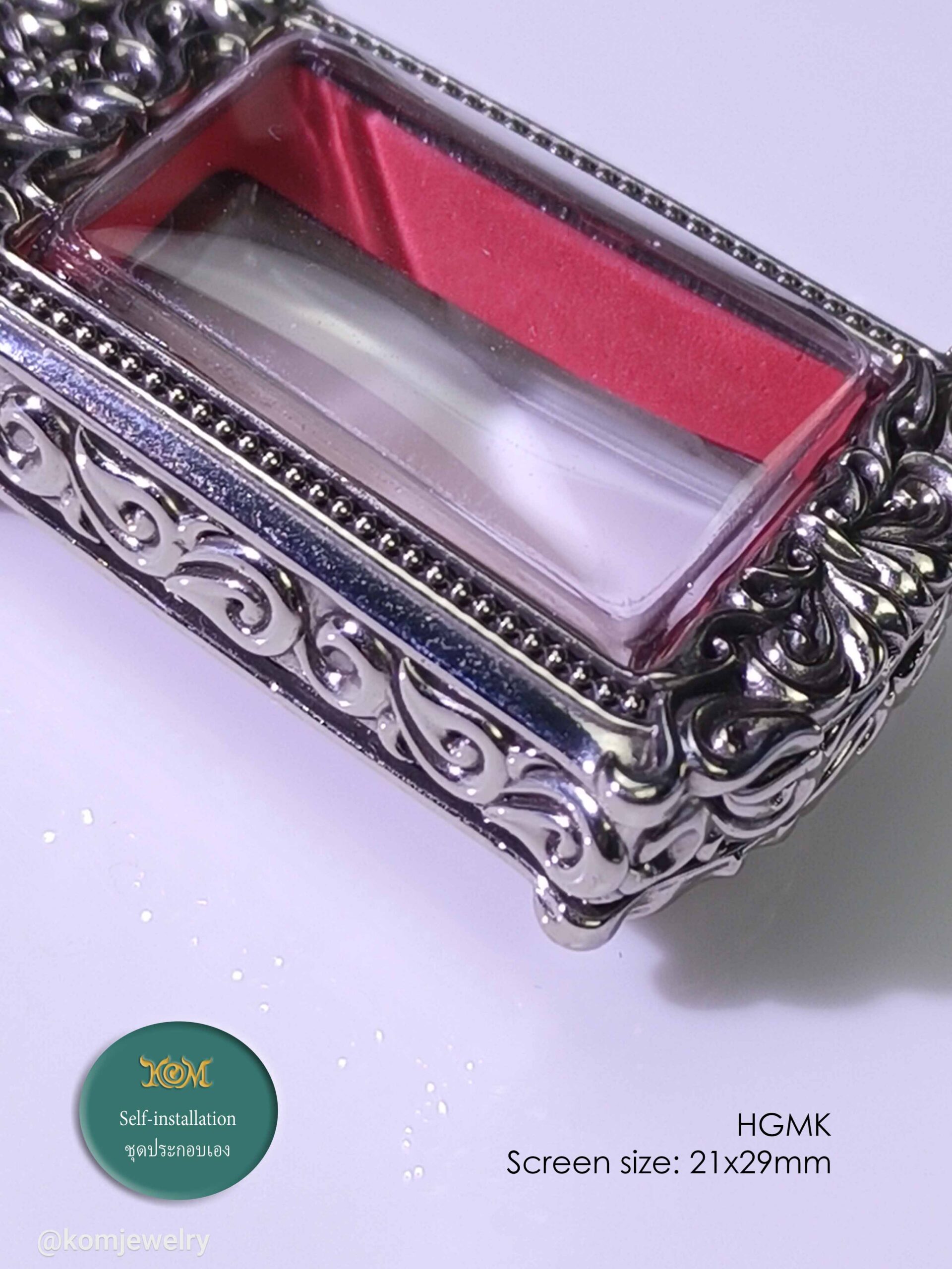 HGMKWhitebrass Phra Hang Mak amulet casing screen size 21x29mm - Image 4
